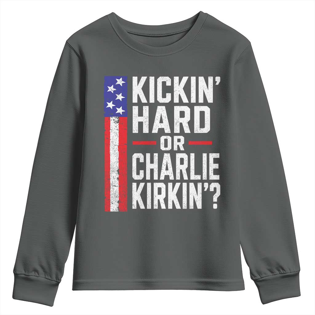 Funny Kickin Hard Or Kirkin US Political Youth Sweatshirt Vintage American Flag
