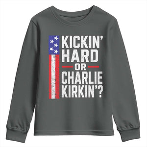Funny Kickin Hard Or Kirkin US Political Youth Sweatshirt Vintage American Flag