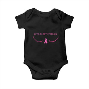 Funny Breast Cancer Awareness Baby Onesie Bitches Get Stitches Pink Ribbon