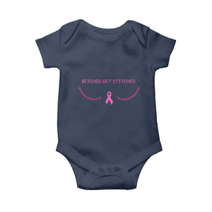 Funny Breast Cancer Awareness Baby Onesie Bitches Get Stitches Pink Ribbon