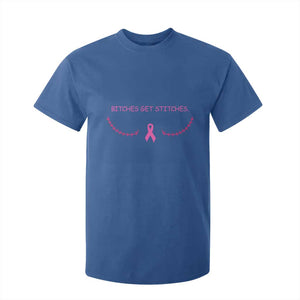 Funny Breast Cancer Awareness T Shirt For Kid Bitches Get Stitches Pink Ribbon