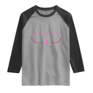 Funny Breast Cancer Awareness Raglan Shirt Bitches Get Stitches Pink Ribbon