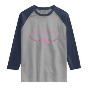 Funny Breast Cancer Awareness Raglan Shirt Bitches Get Stitches Pink Ribbon
