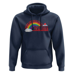 Tim Walz Hoodie Never Underestimate A Public School Teacher Rainbow Apple Book TS11 Navy Print Your Wear