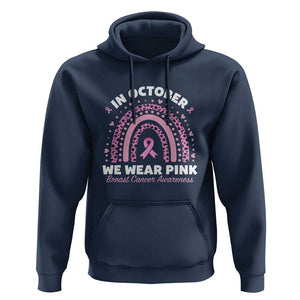 Breast Cancer Awareness Hoodie In October We Wear Pink Rainbow Heart Ribbon TS11 Navy Print Your Wear