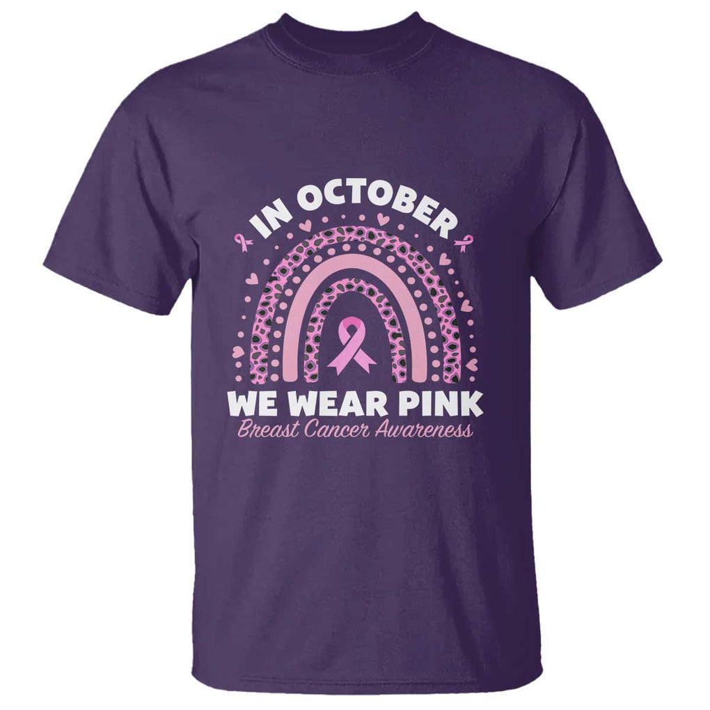 Breast Cancer Awareness T Shirt In October We Wear Pink Rainbow Heart Ribbon TS11 Purple Print Your Wear