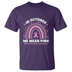 Breast Cancer Awareness T Shirt In October We Wear Pink Rainbow Heart Ribbon TS11 Purple Print Your Wear