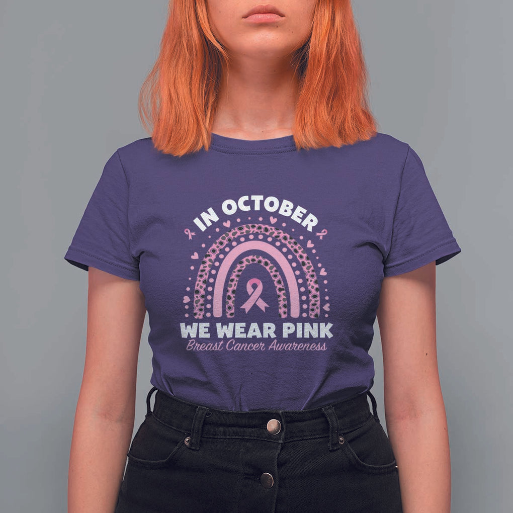 Breast Cancer Awareness T Shirt For Women In October We Wear Pink Rainbow Heart Ribbon TS11 Purple Print Your Wear