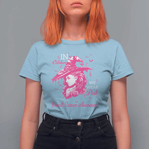 Breast Cancer Awareness T Shirt For Women In October We Wear Pink Halloween Witch TS11 Light Blue Print Your Wear
