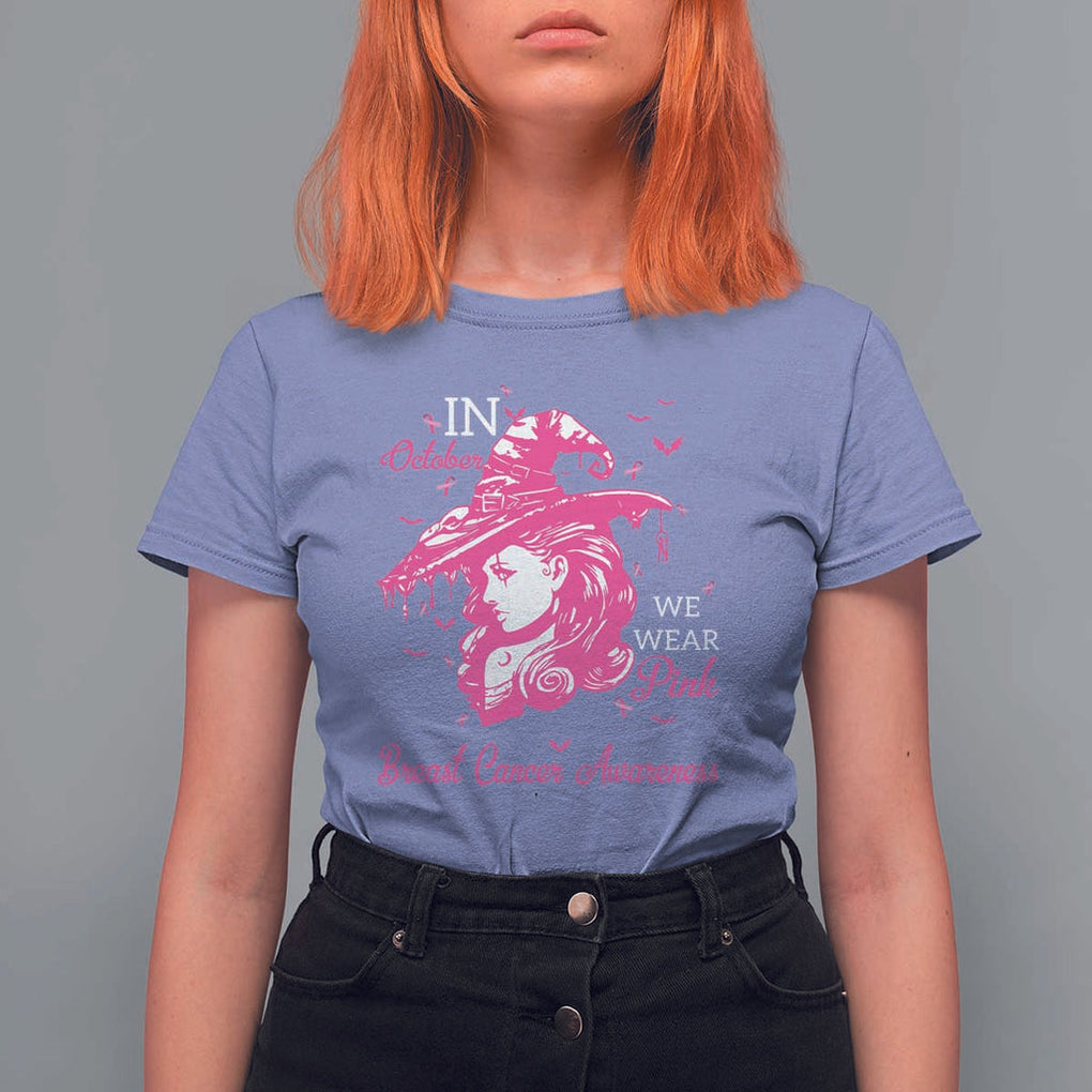Breast Cancer Awareness T Shirt For Women In October We Wear Pink Halloween Witch TS11 Violet Print Your Wear