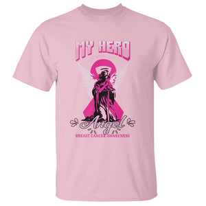 Breast Cancer Awareness T Shirt My Hero Is Now My Angel Pink Ribbon Cancer Warrior TS11 Light Pink Print Your Wear