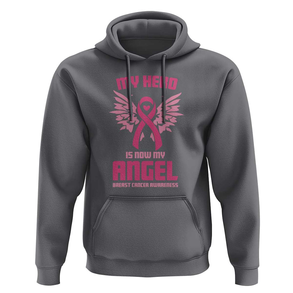 Breast Cancer Awareness Hoodie My Hero Is Now My Angel Pink Ribbon Wings Heart TS11 Charcoal Print Your Wear