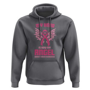 Breast Cancer Awareness Hoodie My Hero Is Now My Angel Pink Ribbon Wings Heart TS11 Charcoal Print Your Wear
