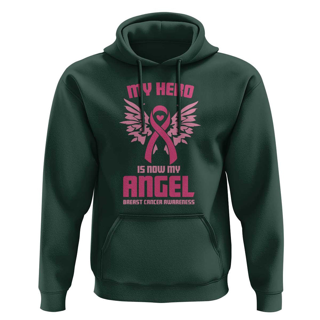 Breast Cancer Awareness Hoodie My Hero Is Now My Angel Pink Ribbon Wings Heart TS11 Dark Forest Green Print Your Wear