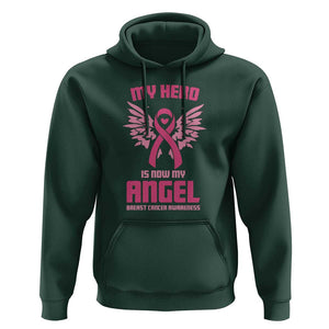 Breast Cancer Awareness Hoodie My Hero Is Now My Angel Pink Ribbon Wings Heart TS11 Dark Forest Green Print Your Wear