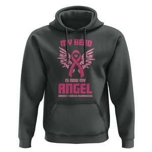 Breast Cancer Awareness Hoodie My Hero Is Now My Angel Pink Ribbon Wings Heart TS11 Dark Heather Print Your Wear