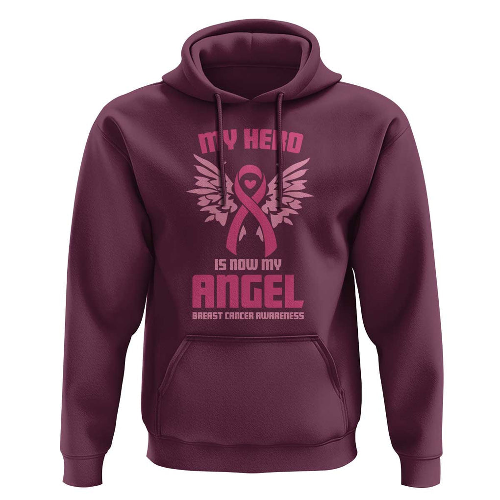 Breast Cancer Awareness Hoodie My Hero Is Now My Angel Pink Ribbon Wings Heart TS11 Maroon Print Your Wear