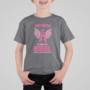 Breast Cancer Awareness T Shirt For Kid My Hero Is Now My Angel Pink Ribbon Wings Heart TS11 Charcoal Print Your Wear