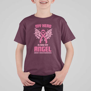 Breast Cancer Awareness T Shirt For Kid My Hero Is Now My Angel Pink Ribbon Wings Heart TS11 Maroon Print Your Wear