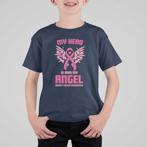 Breast Cancer Awareness T Shirt For Kid My Hero Is Now My Angel Pink Ribbon Wings Heart TS11 Navy Print Your Wear