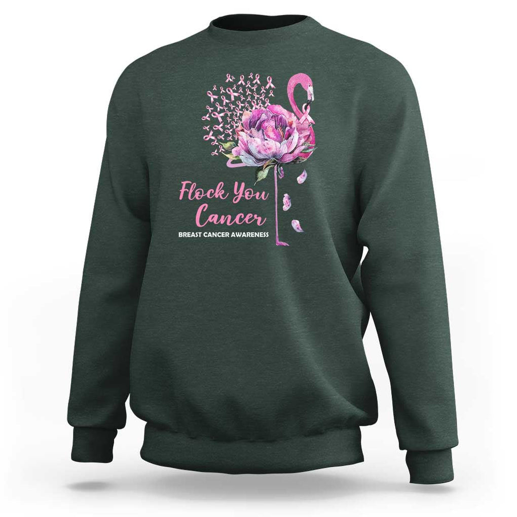 Breast Cancer Awareness Sweatshirt Flock you Cancer Flamingo Flower Pink Ribbon TS11 Dark Forest Green Print Your Wear