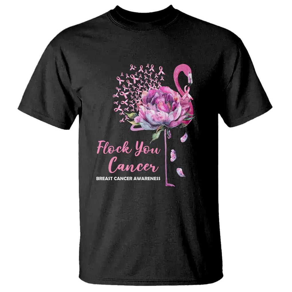 Breast Cancer Awareness T Shirt Flock you Cancer Flamingo Flower Pink Ribbon TS11 Black Print Your Wear