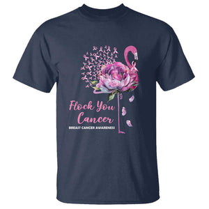 Breast Cancer Awareness T Shirt Flock you Cancer Flamingo Flower Pink Ribbon TS11 Navy Print Your Wear