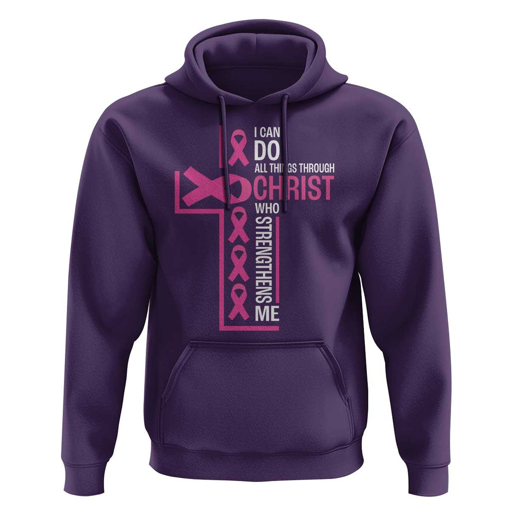 Breast Cancer Awareness Hoodie I Can Do All Things Through Christ Who Strengthens Me Pink Ribbon TS11 Purple Print Your Wear
