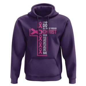 Breast Cancer Awareness Hoodie I Can Do All Things Through Christ Who Strengthens Me Pink Ribbon TS11 Purple Print Your Wear