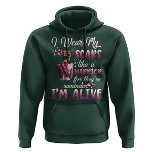 Breast Cancer Awareness Hoodie I Wear My Scars Like A Warrior For They're Reminder I'm Alive Butterfly TS11 Dark Forest Green Print Your Wear