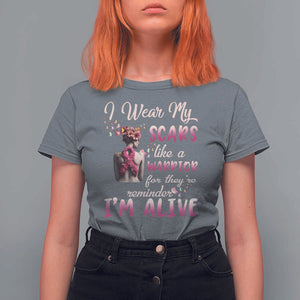 Breast Cancer Awareness T Shirt For Women I Wear My Scars Like A Warrior For They're Reminder I'm Alive Butterfly TS11 Charcoal Print Your Wear
