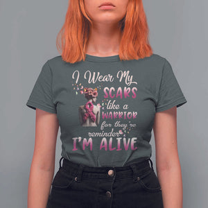 Breast Cancer Awareness T Shirt For Women I Wear My Scars Like A Warrior For They're Reminder I'm Alive Butterfly TS11 Dark Heather Print Your Wear