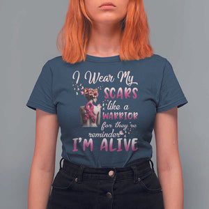 Breast Cancer Awareness T Shirt For Women I Wear My Scars Like A Warrior For They're Reminder I'm Alive Butterfly TS11 Navy Print Your Wear