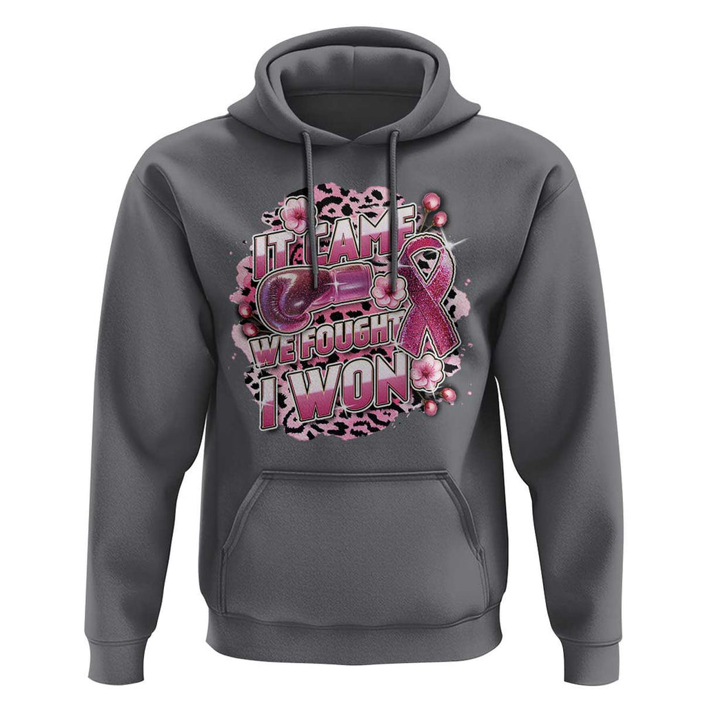 Breast Cancer Awareness Hoodie It Came We Fought I Won Boxing Gloves Pink Ribbon Flowers Leopard TS11 Charcoal Print Your Wear