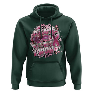 Breast Cancer Awareness Hoodie It Came We Fought I Won Boxing Gloves Pink Ribbon Flowers Leopard TS11 Dark Forest Green Print Your Wear
