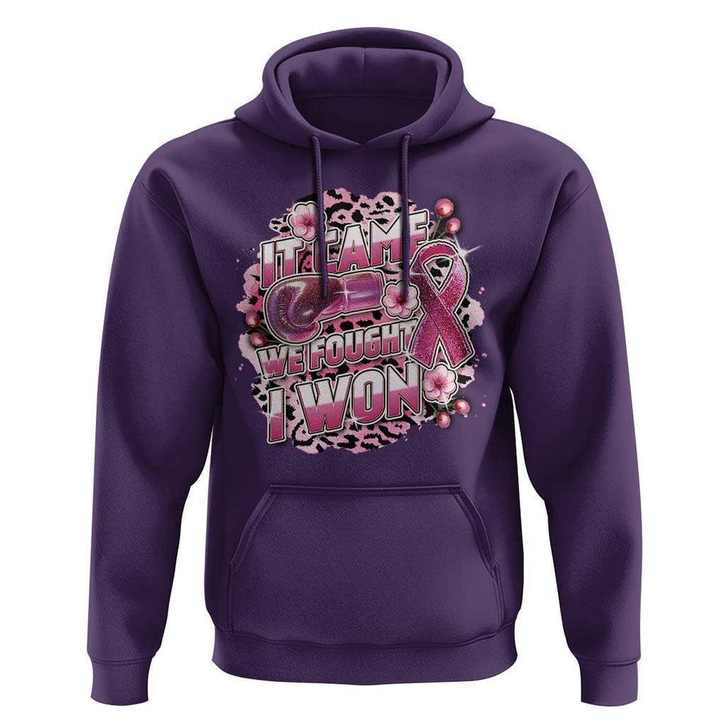 Breast Cancer Awareness Hoodie It Came We Fought I Won Boxing Gloves Pink Ribbon Flowers Leopard TS11 Purple Print Your Wear
