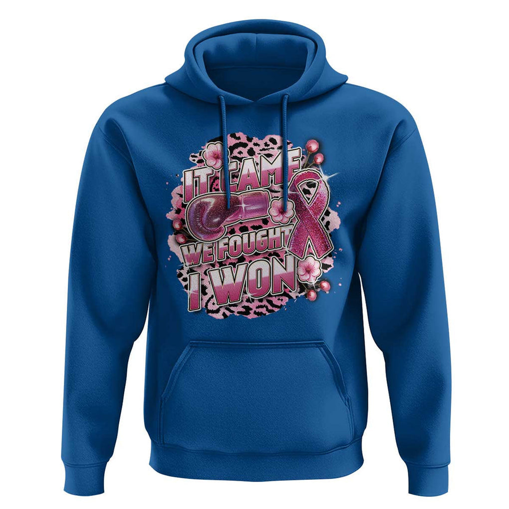 Breast Cancer Awareness Hoodie It Came We Fought I Won Boxing Gloves Pink Ribbon Flowers Leopard TS11 Royal Blue Print Your Wear