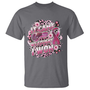 Breast Cancer Awareness T Shirt It Came We Fought I Won Boxing Gloves Pink Ribbon Flowers Leopard TS11 Charcoal Print Your Wear