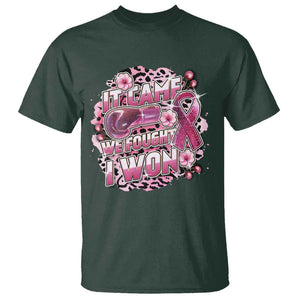 Breast Cancer Awareness T Shirt It Came We Fought I Won Boxing Gloves Pink Ribbon Flowers Leopard TS11 Dark Forest Green Print Your Wear