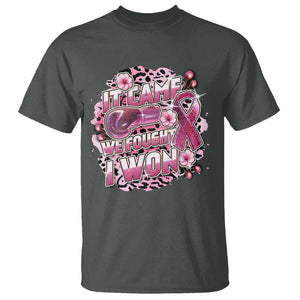 Breast Cancer Awareness T Shirt It Came We Fought I Won Boxing Gloves Pink Ribbon Flowers Leopard TS11 Dark Heather Print Your Wear