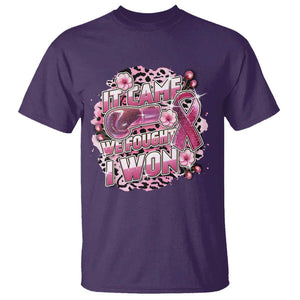 Breast Cancer Awareness T Shirt It Came We Fought I Won Boxing Gloves Pink Ribbon Flowers Leopard TS11 Purple Print Your Wear