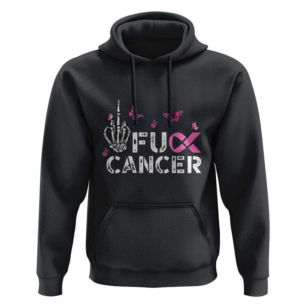 Breast Cancer Awareness Hoodie Fuck Cancer Pink Ribbon Skeleton Hand Butterfly TS11 Black Print Your Wear