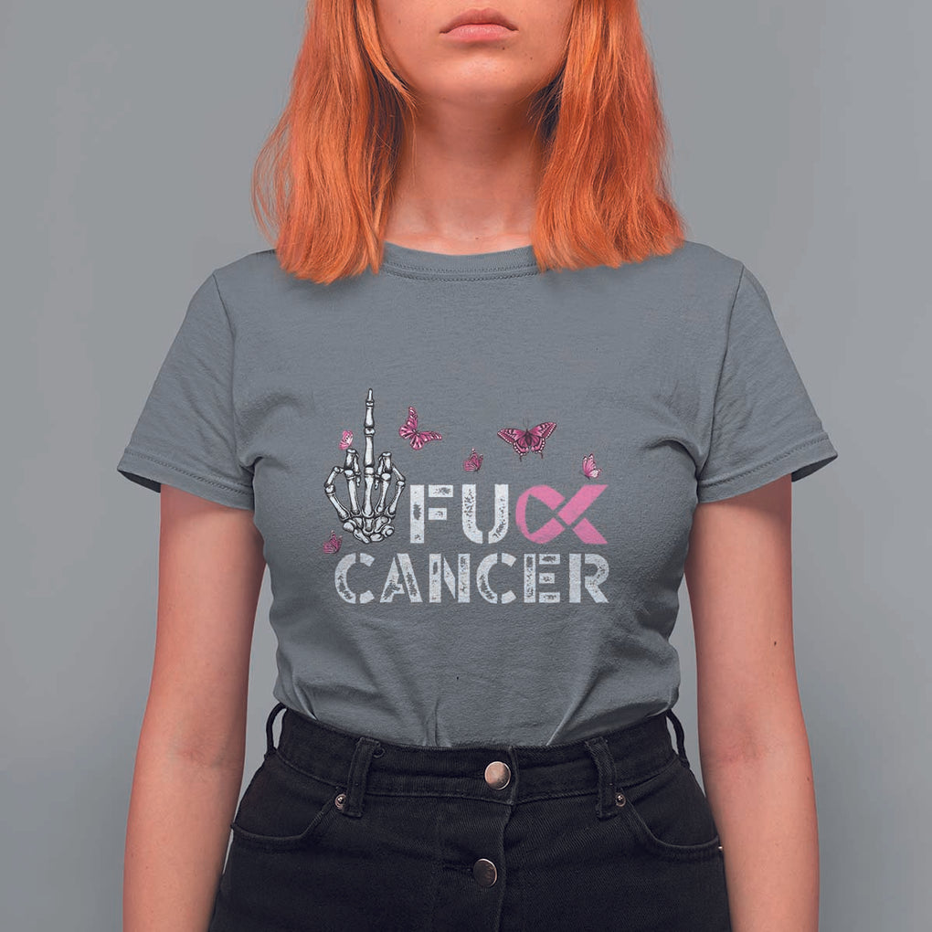 Breast Cancer Awareness T Shirt For Women Fuck Cancer Pink Ribbon Skeleton Hand Butterfly TS11 Charcoal Print Your Wear