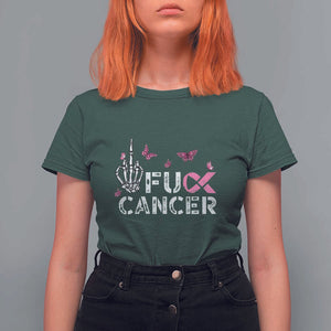 Breast Cancer Awareness T Shirt For Women Fuck Cancer Pink Ribbon Skeleton Hand Butterfly TS11 Dark Forest Green Print Your Wear