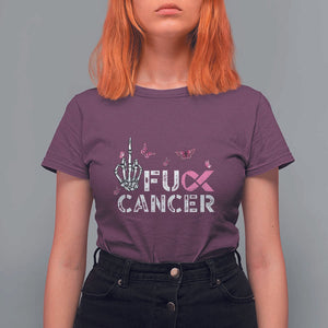 Breast Cancer Awareness T Shirt For Women Fuck Cancer Pink Ribbon Skeleton Hand Butterfly TS11 Maroon Print Your Wear
