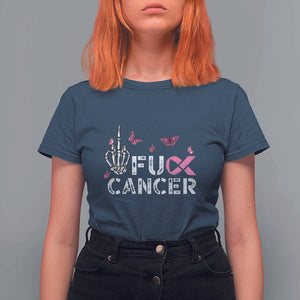 Breast Cancer Awareness T Shirt For Women Fuck Cancer Pink Ribbon Skeleton Hand Butterfly TS11 Navy Print Your Wear