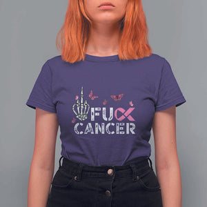 Breast Cancer Awareness T Shirt For Women Fuck Cancer Pink Ribbon Skeleton Hand Butterfly TS11 Purple Print Your Wear