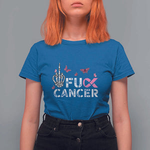 Breast Cancer Awareness T Shirt For Women Fuck Cancer Pink Ribbon Skeleton Hand Butterfly TS11 Royal Blue Print Your Wear