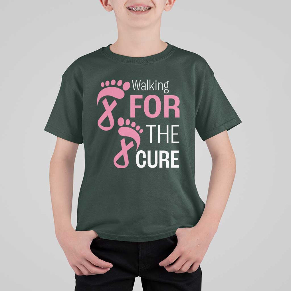 Breast Cancer Awareness T Shirt For Kid Walking For The Cure Pink Ribbon Footprints TS11 Dark Forest Green Print Your Wear