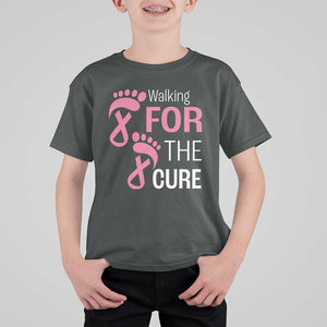 Breast Cancer Awareness T Shirt For Kid Walking For The Cure Pink Ribbon Footprints TS11 Dark Heather Print Your Wear
